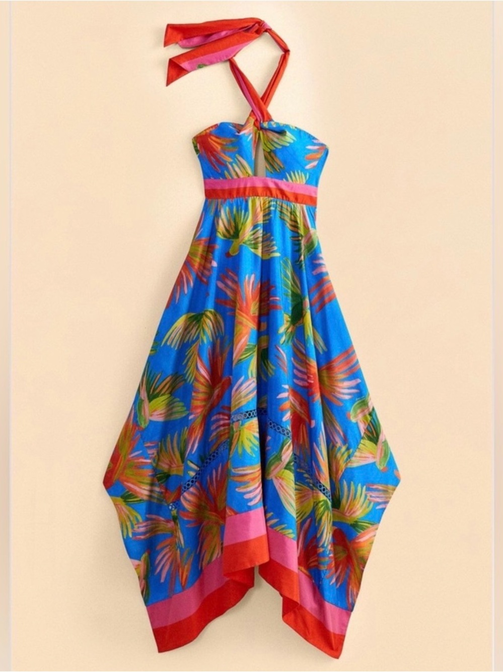 FARM Rio Painted Birds Halter Maxi Dress Blue Multicolor Floral Tropical XXS